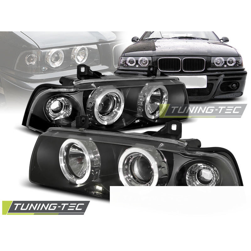 Fari Anteriori Angel Eyes Neri per BMW E36 (90-99) S/C/T