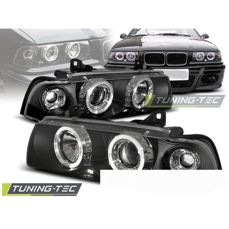 Fari Anteriori Angel Eyes Neri per BMW E36 (90-99) S/C/T