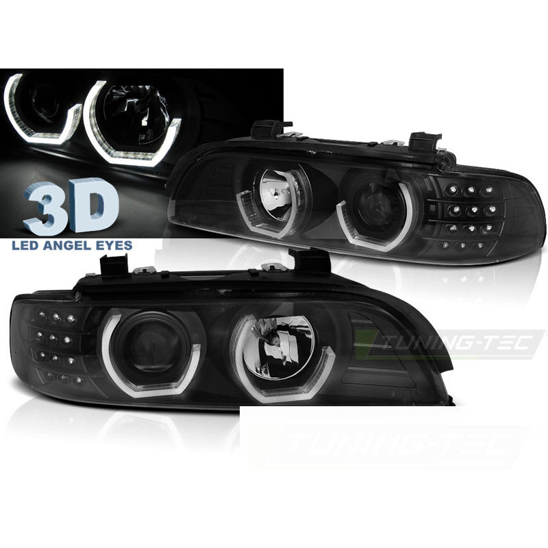 Fari Angel Eyes 3D Nero per BMW E39 (09.95-06.03) Fanali Anteriori