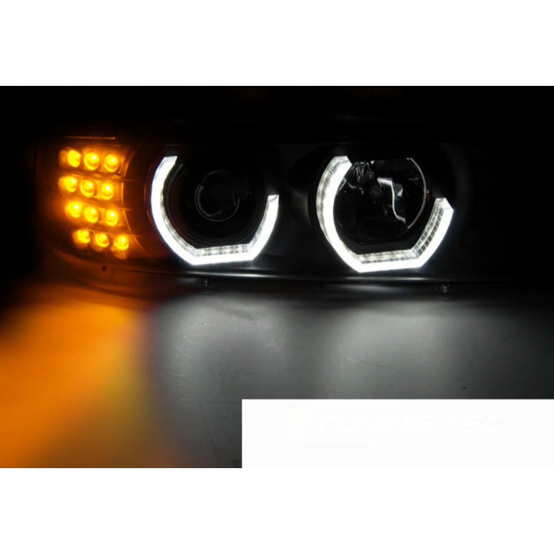 Fari Angel Eyes 3D Nero per BMW E39 (09.95-06.03) Fanali Anteriori