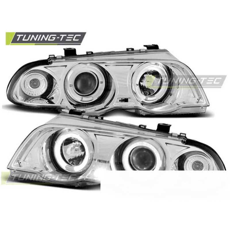 Fari Anteriori Angel Eyes Cromati per BMW E46 (05.98-08.01) S/T