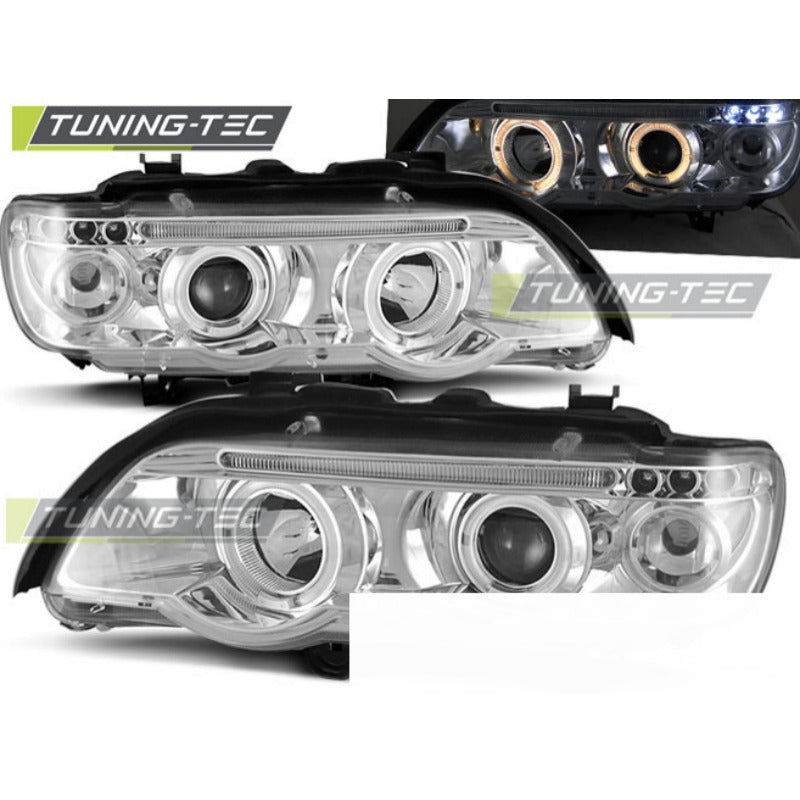 Fari Angel Eyes Cromato per BMW X5 E53 (09.99-10.03) Fanali Anteriori