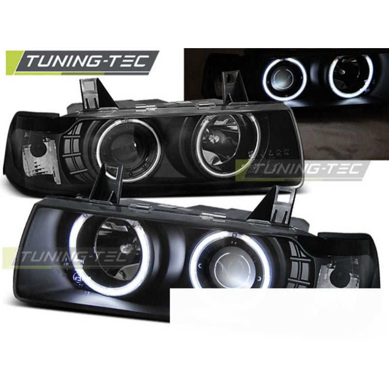 Fari Angel Eyes CCFL Nero per BMW E36 (12.90-08.99) S/C/T, Fanali Neri