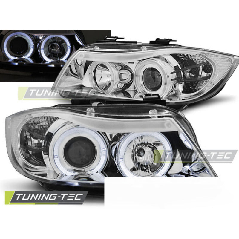 Fari Angel Eyes Cromato per BMW E90/E91 (03.05-08.08) Fanali Anteriori