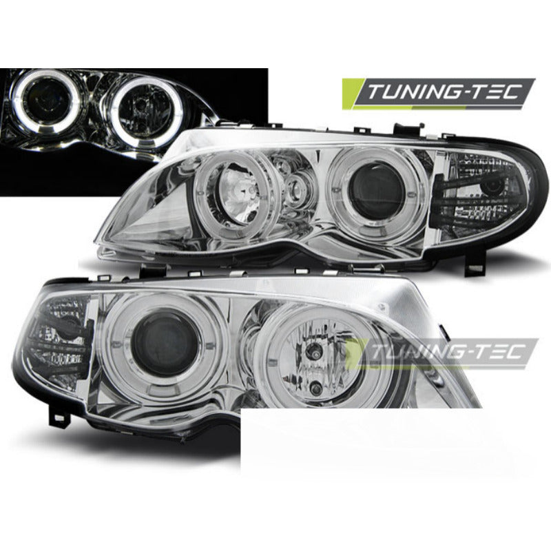 Fari Anteriori Angel Eyes Cromati per BMW E46 (01-05)