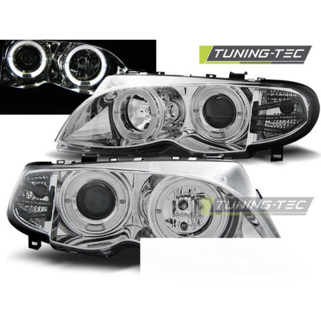 Fari Anteriori Angel Eyes Cromati per BMW E46 (01-05)