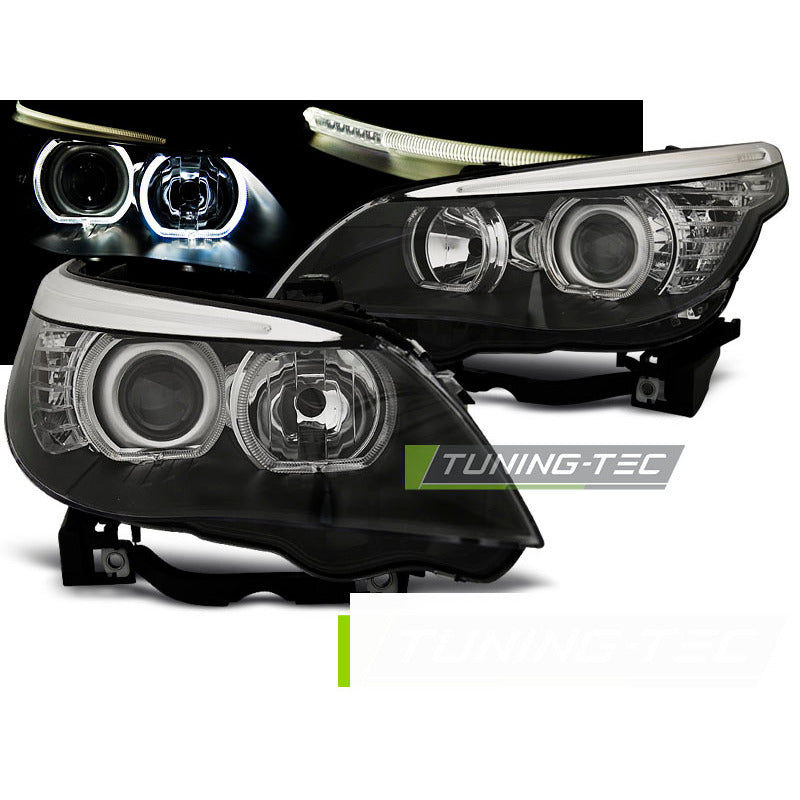 Fari Angel Eyes LED Nero per BMW E60/E61 (2003-2007) Fanali Anteriori