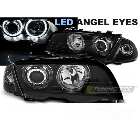 Fari Angel Eyes LED Nero per BMW E46 (1998-2001) S/T, Anteriori