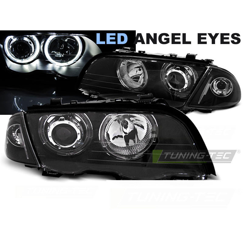 Fari Angel Eyes LED Nero per BMW E46 (1998-2001) S/T, Anteriori