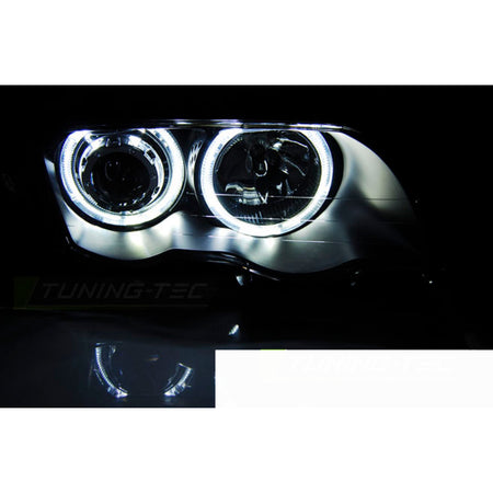 Fari Angel Eyes LED Nero per BMW E46 (1998-2001) S/T, Anteriori