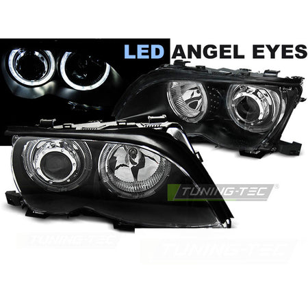 Fari Angel Eyes LED Nero per BMW E46 (2001-2005) Fanali Anteriori