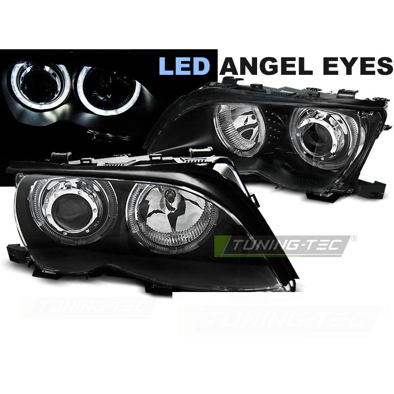Fari Angel Eyes LED Nero per BMW E46 (2001-2005) Fanali Anteriori