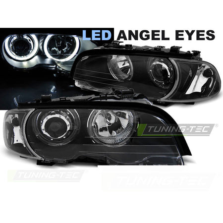 Fari Anteriori Angel Eyes LED Neri per BMW E46 Coupé Cabrio (99-03)