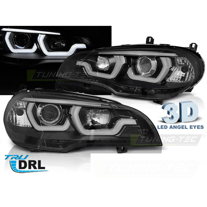 Fari Anteriori Luci Diurne LED Neri per BMW X5 E70 (2007-2013)