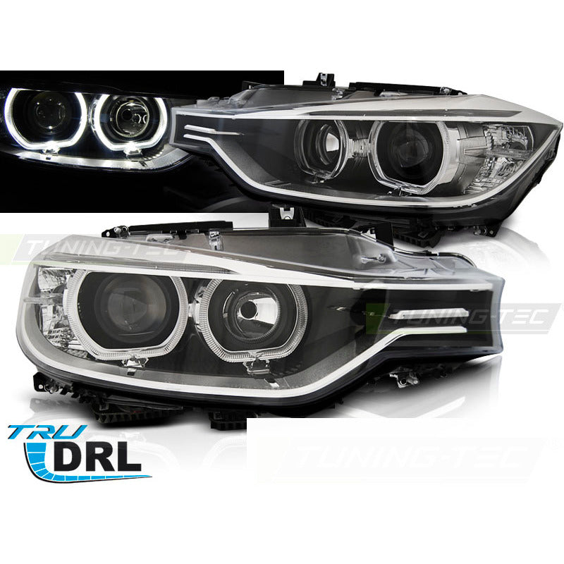 Fari Angel Eyes LED Nero per BMW F30/F31 (2010-2015) Anteriore