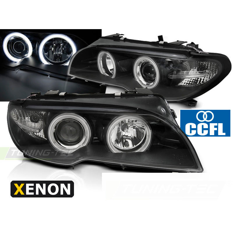 Xenon Fari Angel Eyes CCFL Nero per BMW E46 Coupé Cabrio (04-06)