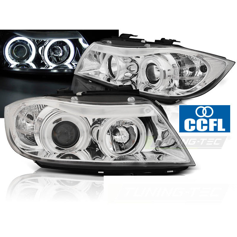 Fari Angel Eyes CCFL Cromato per BMW E90/E91 (03.05-08.08) Fanali Anteriori