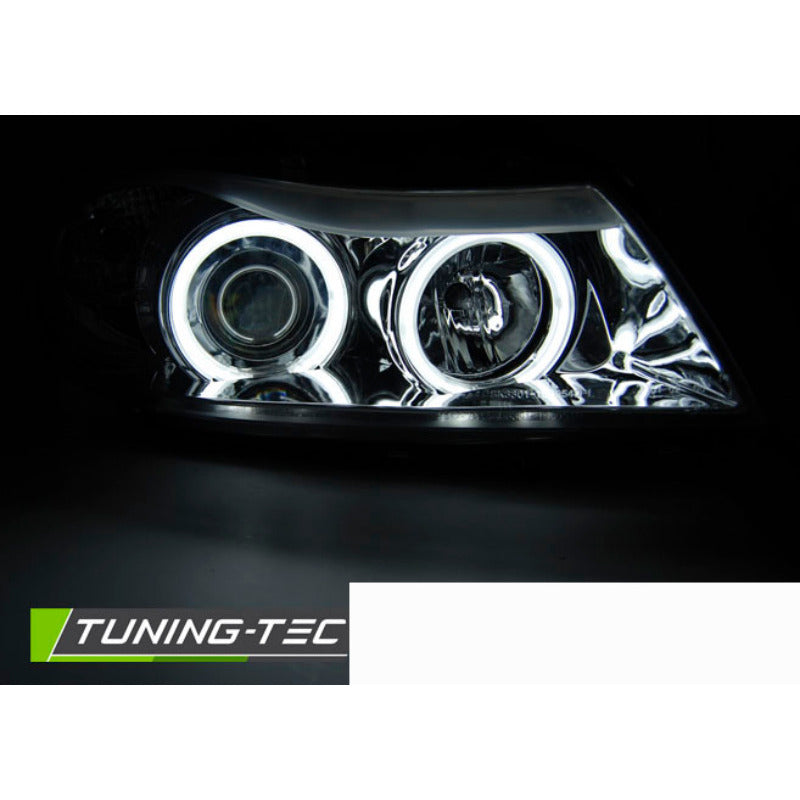 Fari Angel Eyes CCFL Cromato per BMW E90/E91 (03.05-08.08) Fanali Anteriori