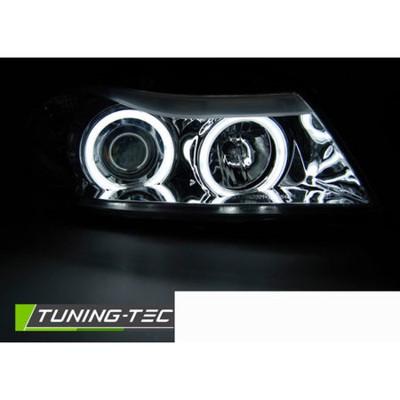 Fari Angel Eyes CCFL Cromato per BMW E90/E91 (03.05-08.08) Fanali Anteriori