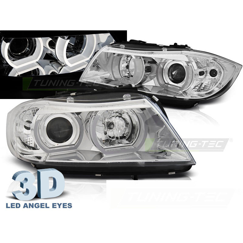 Fari U-Led 3D Cromati per BMW E90/E91 (03.05-08.08) - Fanali Anteriori