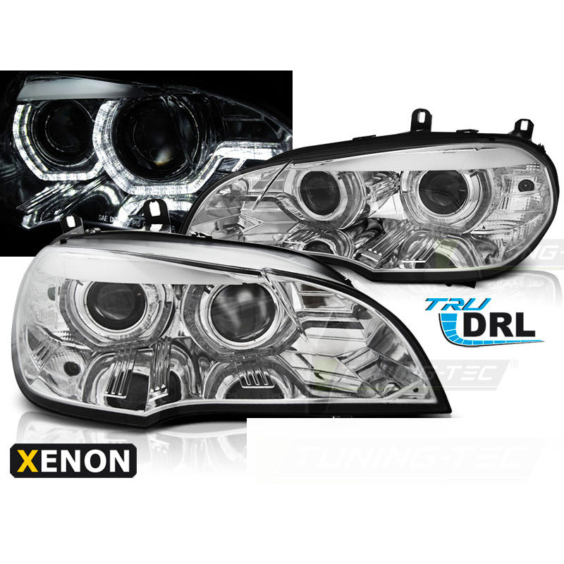 Xenon Fari Angel Eyes LED DRL Cromato per BMW X5 E70 (2007-2010)