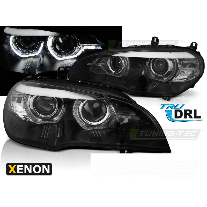 Xenon Fari Angel Eyes LED DRL Nero per BMW X5 E70 (2007-2010)
