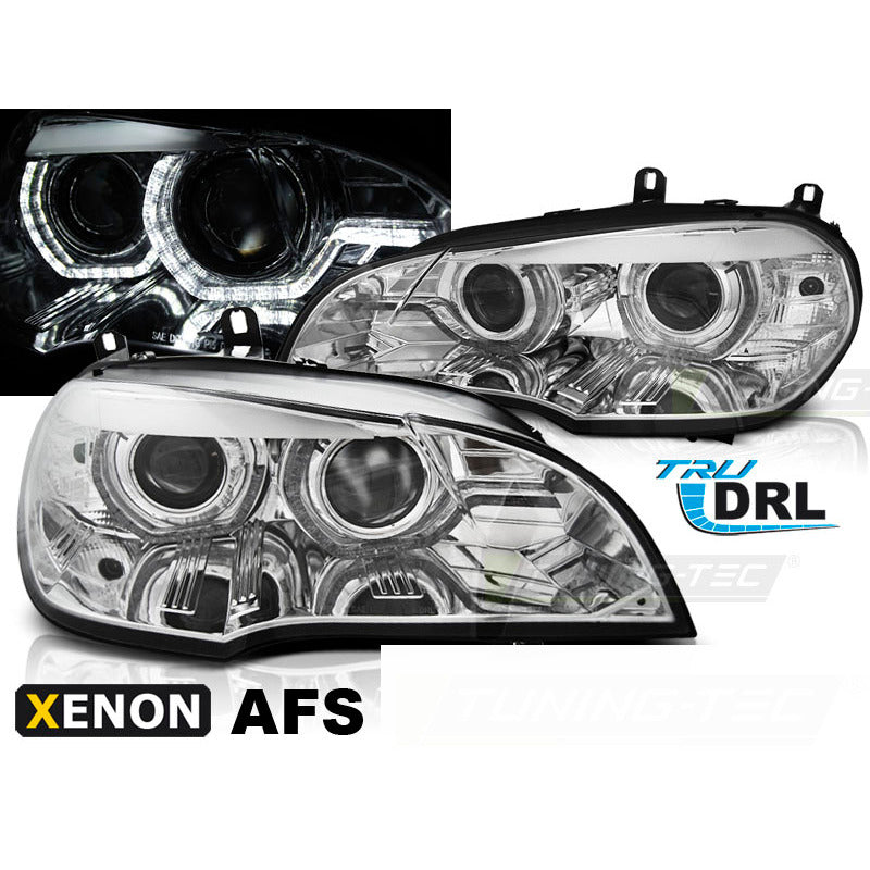 Xenon Fari Angel Eyes LED DRL Cromato Afs per BMW X5 E70 (2007-2010)