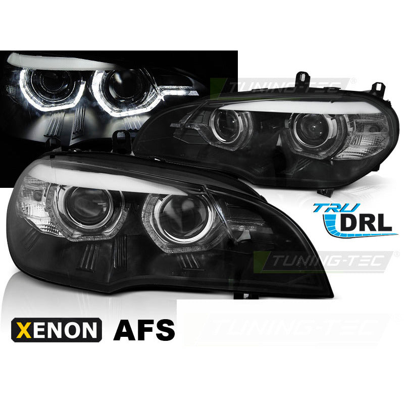 Xenon Fari Angel Eyes LED DRL Nero Afs per BMW X5 E70 (2007-2010)