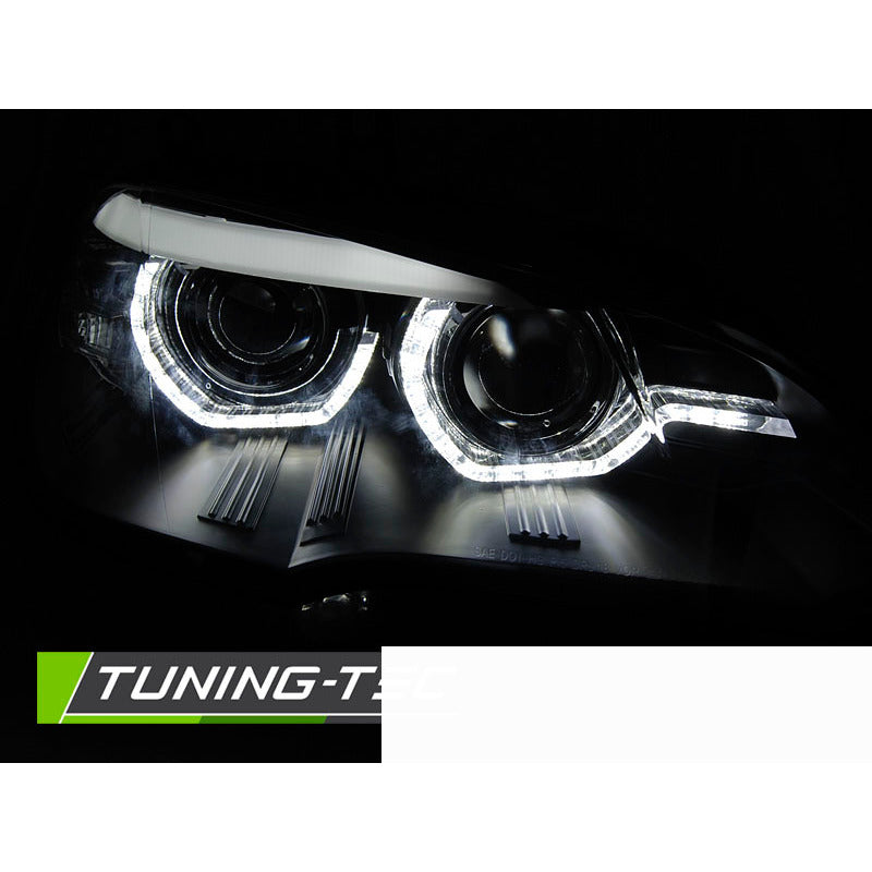 Xenon Fari Angel Eyes LED DRL Nero Afs per BMW X5 E70 (2007-2010)