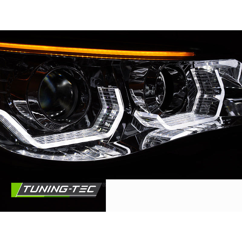 Fari Angel Eyes LED 3D Cromato per BMW E60 E61 (03-07) Fanali Anteriori