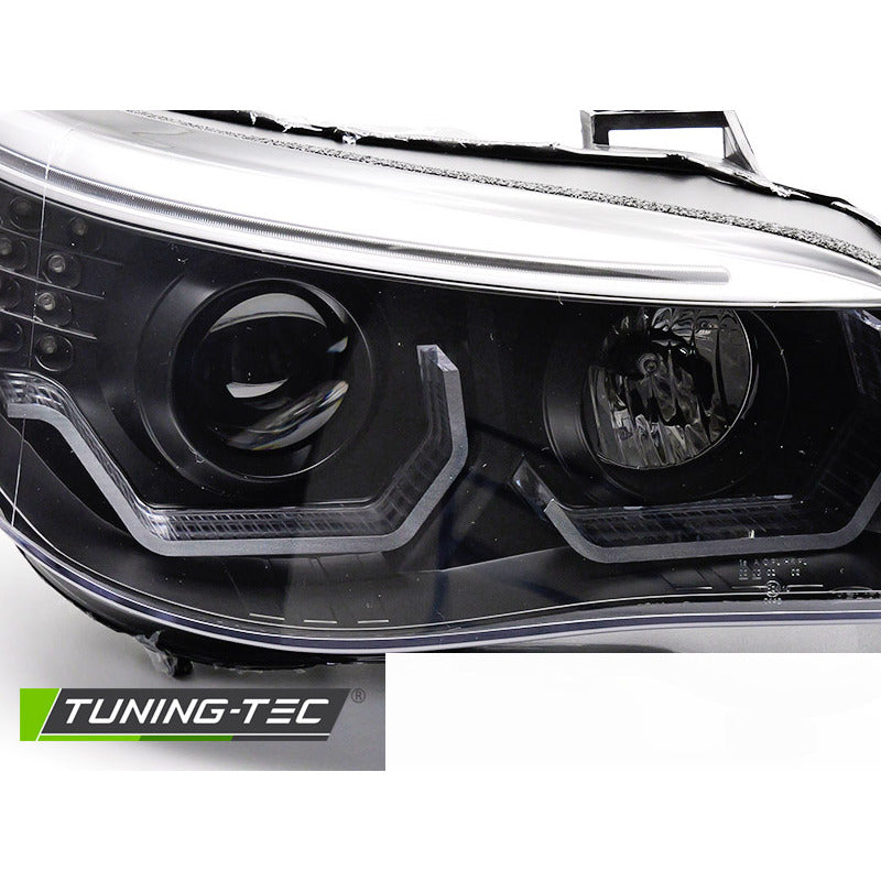 Fari Angel Eyes LED 3D Nero per BMW E60 E61 (2003-2007) Fari Anteriori