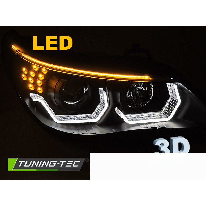 Fari Angel Eyes LED 3D Nero per BMW E60 E61 (2003-2007) Fari Anteriori
