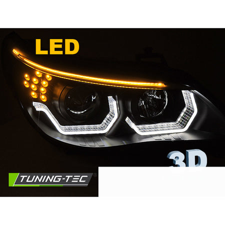 Fari Angel Eyes LED 3D Nero per BMW E60 E61 (2003-2007) Fari Anteriori