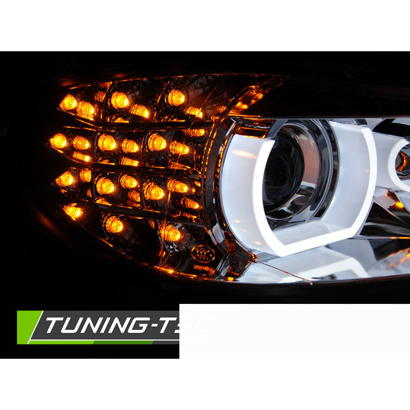 Xenon Fari Angel Eyes LED DRL Cromato per BMW E90/E91 (09-11)