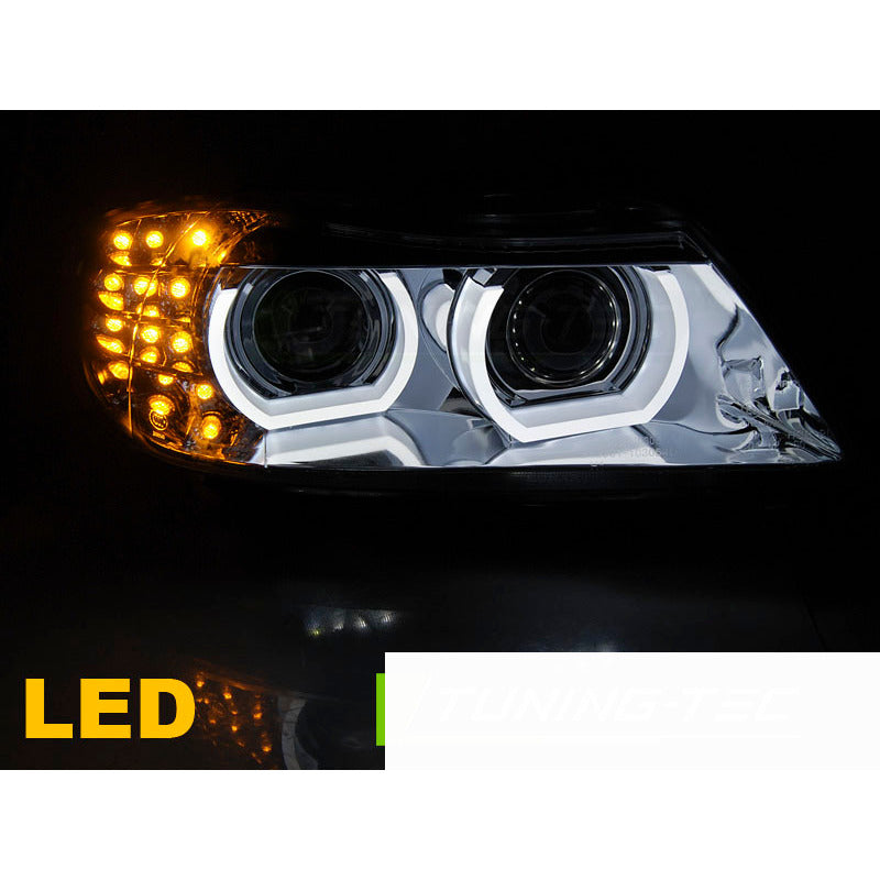 Xenon Fari Angel Eyes LED DRL Cromato per BMW E90/E91 (09-11)