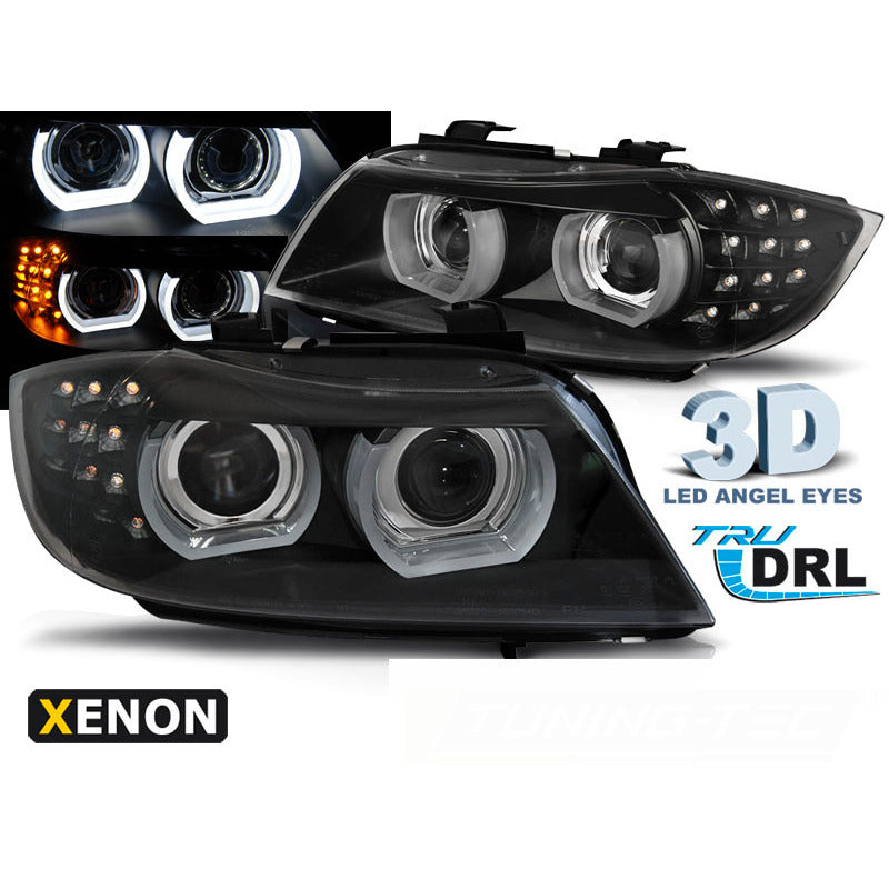 Xenon Fari Angel Eyes LED DRL Nero per BMW E90/E91 (09-11)