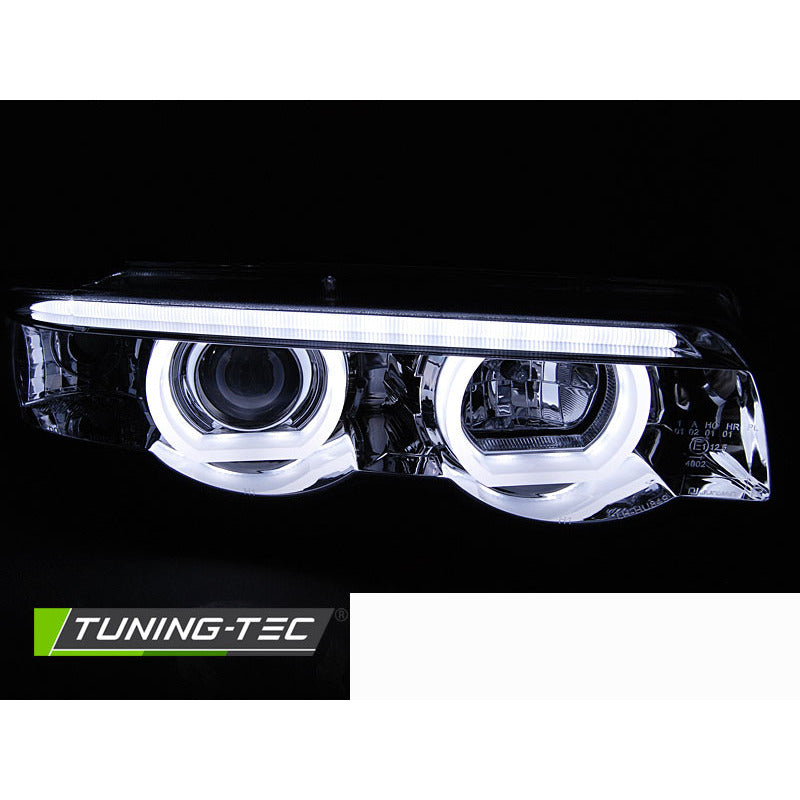 Fari Angel Eyes LED 3D Cromato per BMW E38 (1994-2001) Fanali Anteriori