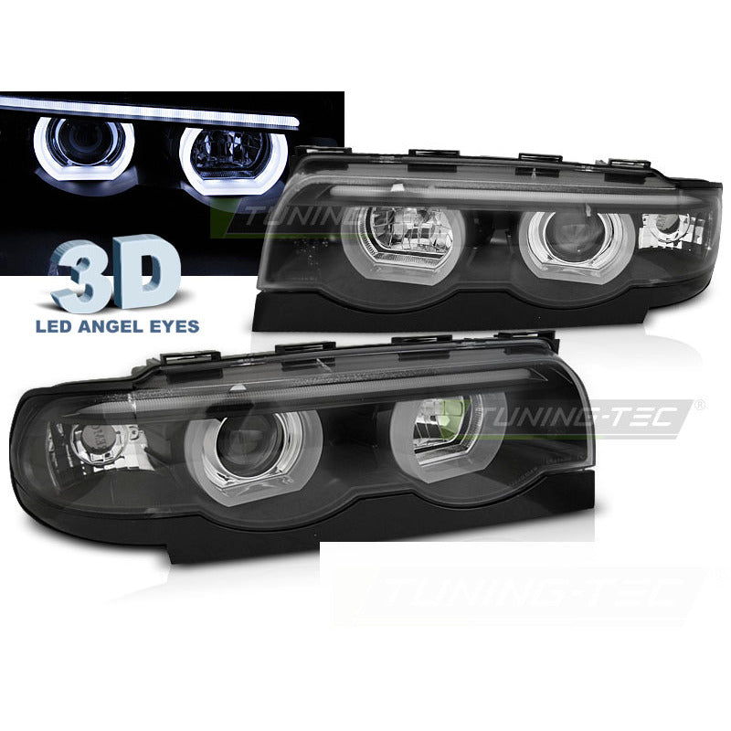 Fari Angel Eyes LED 3D Nero per BMW E38 (1994-2001) - Fanali Anteriori