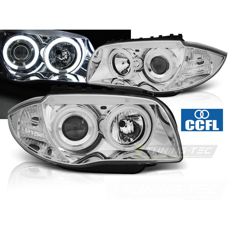 Fari Angel Eyes CCFL Cromato per BMW 1 E87 (2004-2011) - Fanali Anteriori