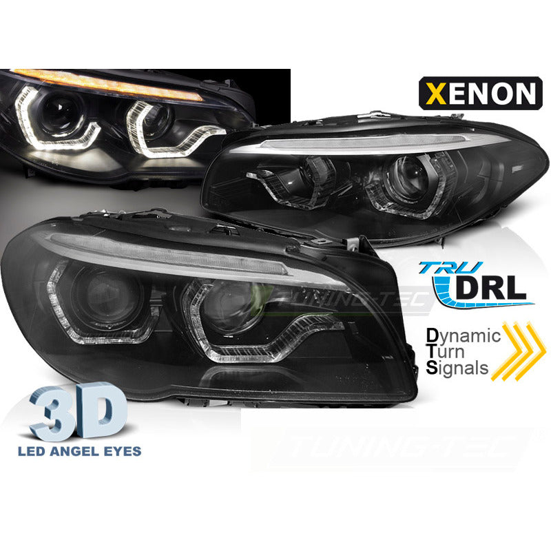 Xenon Fari Angel Eyes LED DRL Nero Sequenziali per BMW F10/F11 LCI 13-16