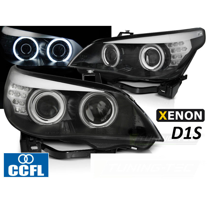 Xenon D1S Fari CCFL Angel Eyes Neri LED Indicatori per BMW E60/E61 05-07