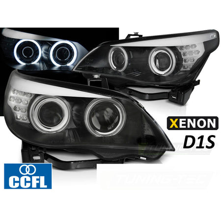 Xenon D1S Fari CCFL Angel Eyes Neri LED Indicatori per BMW E60/E61 05-07