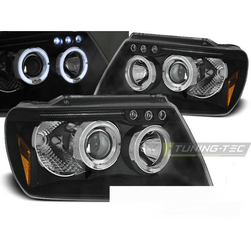 Jeep Grand Cherokee 99-05.05 Fanali Angel Eyes Neri Anteriori 2 Pezzi