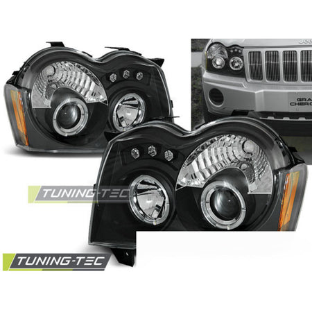 Jeep Grand Cherokee 05-08 Angel Eyes Nero Fari Anteriori LED Neri 2 Pezzi