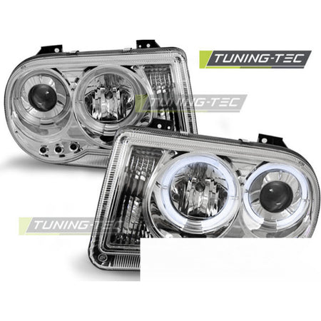 Fari Anteriori Angel Eyes Cromati per Chrysler 300C (2005-2010)