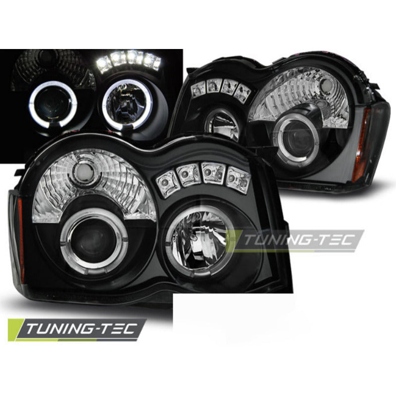Jeep Grand Cherokee 08-10 Angel Eyes Nero Fanali Anteriori LED Fumè