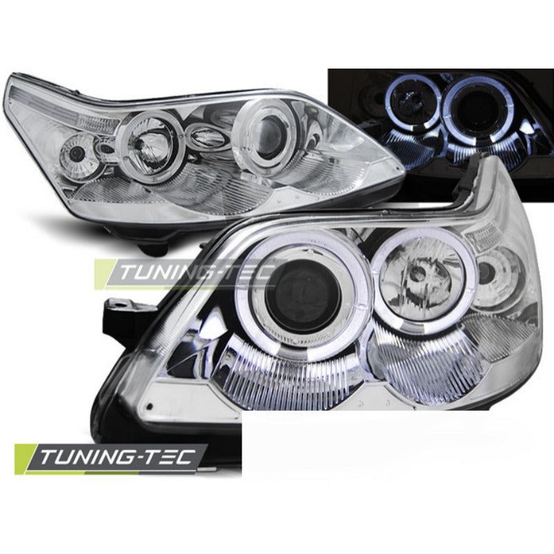 Citroen C4 04-10 Angel Eyes Cromato Fari Anteriori LED con Cornice Cromo