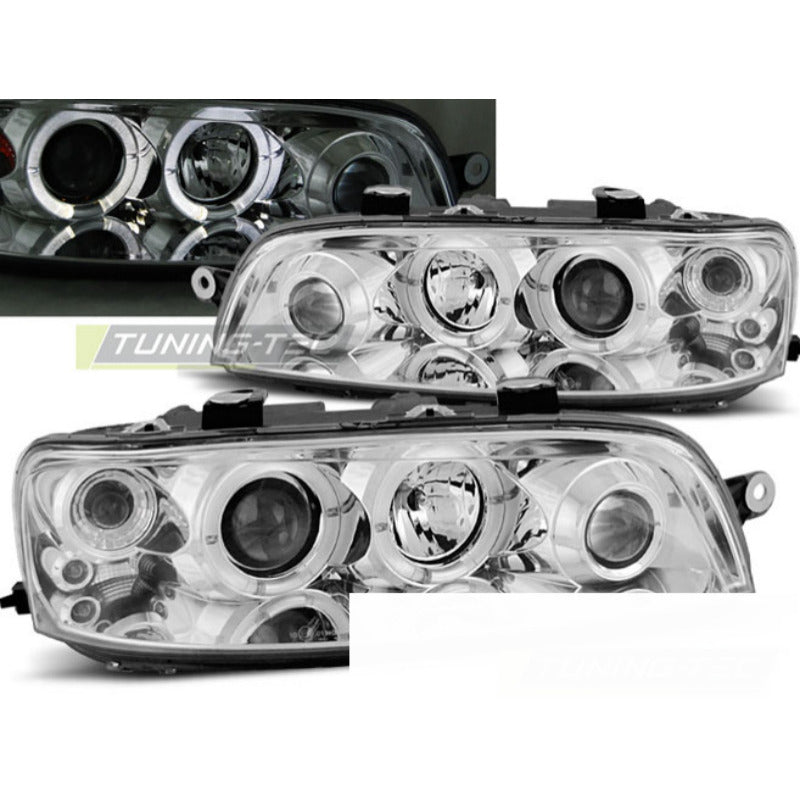 Fiat Punto 2 10.99-06.03 Fanali Angel Eyes Cromato Anteriori e Posteriori
