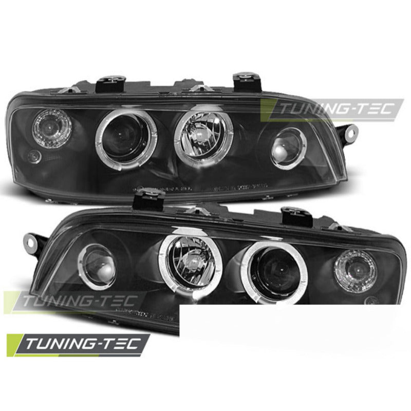 Fiat Punto Ii 99-03 Fanali Angel Eyes Neri Anteriori LED Luci Fari