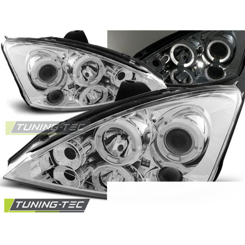 Ford Focus 10.98-10.01 Fanali Angel Eyes Cromato Anteriori Finitura Cromo
